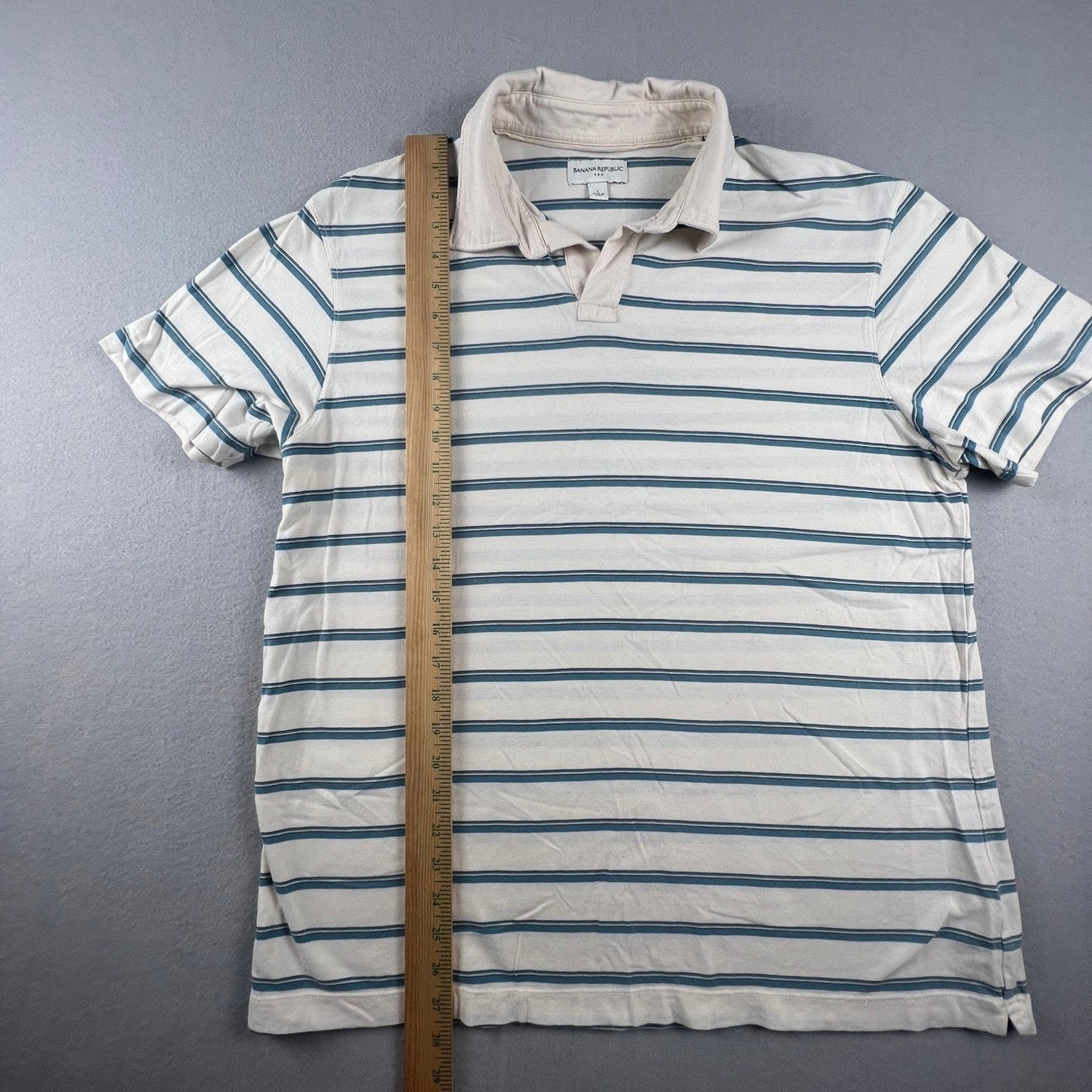 100% Cottong Banana Republic Polo Shirt Mens Large White Blue Striped Casual Preppy