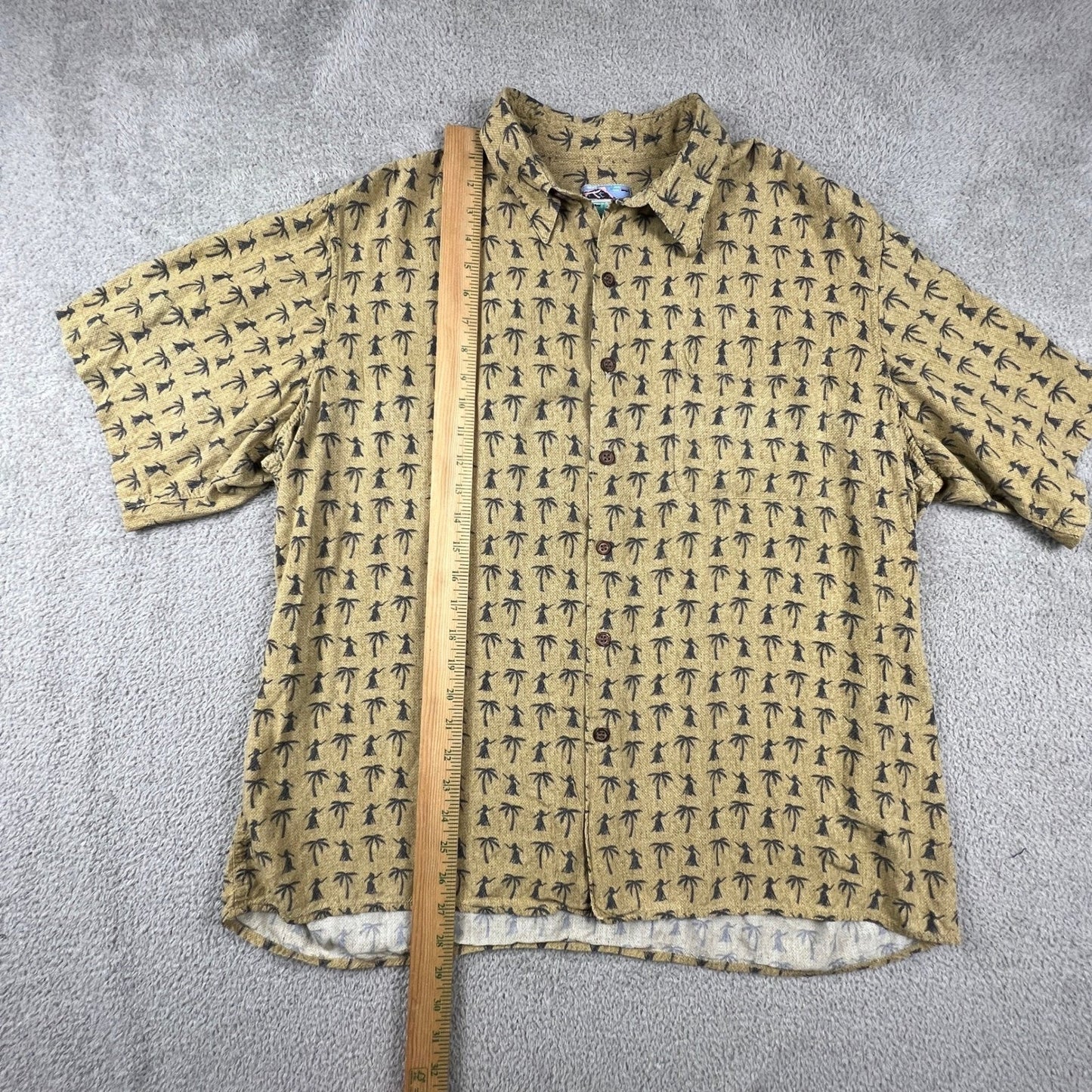 VTG Reyn Spooner Hawaiian Shirt Mens XL Yellow Hula Palm Tree Spun Aloha Top