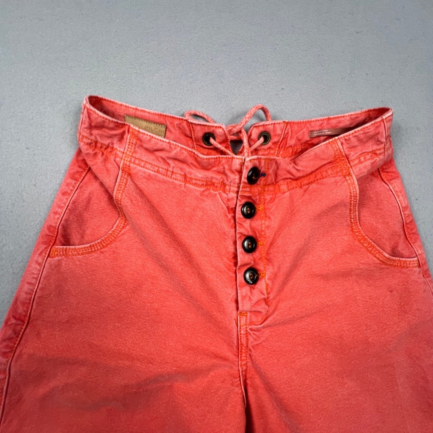 Pilcro Pants Women 27 Coral Wide Leg Button Fly Lace Up Back Boho Anthropologie