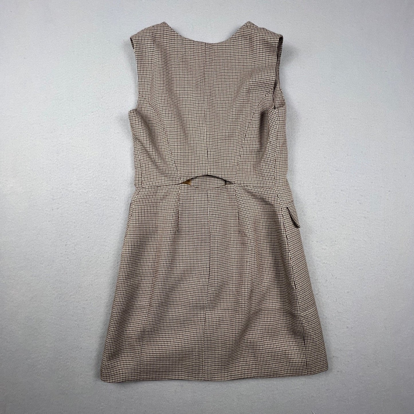 Houndstooth Vest Mini Dress XS Brown Button Front Dark Academia THELIFESTYLEDCO