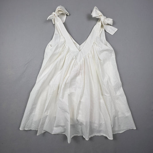 NWT Showpo Mini Dress Womens 6 White Tie Shoulder Cotton Babydoll Summer Boho