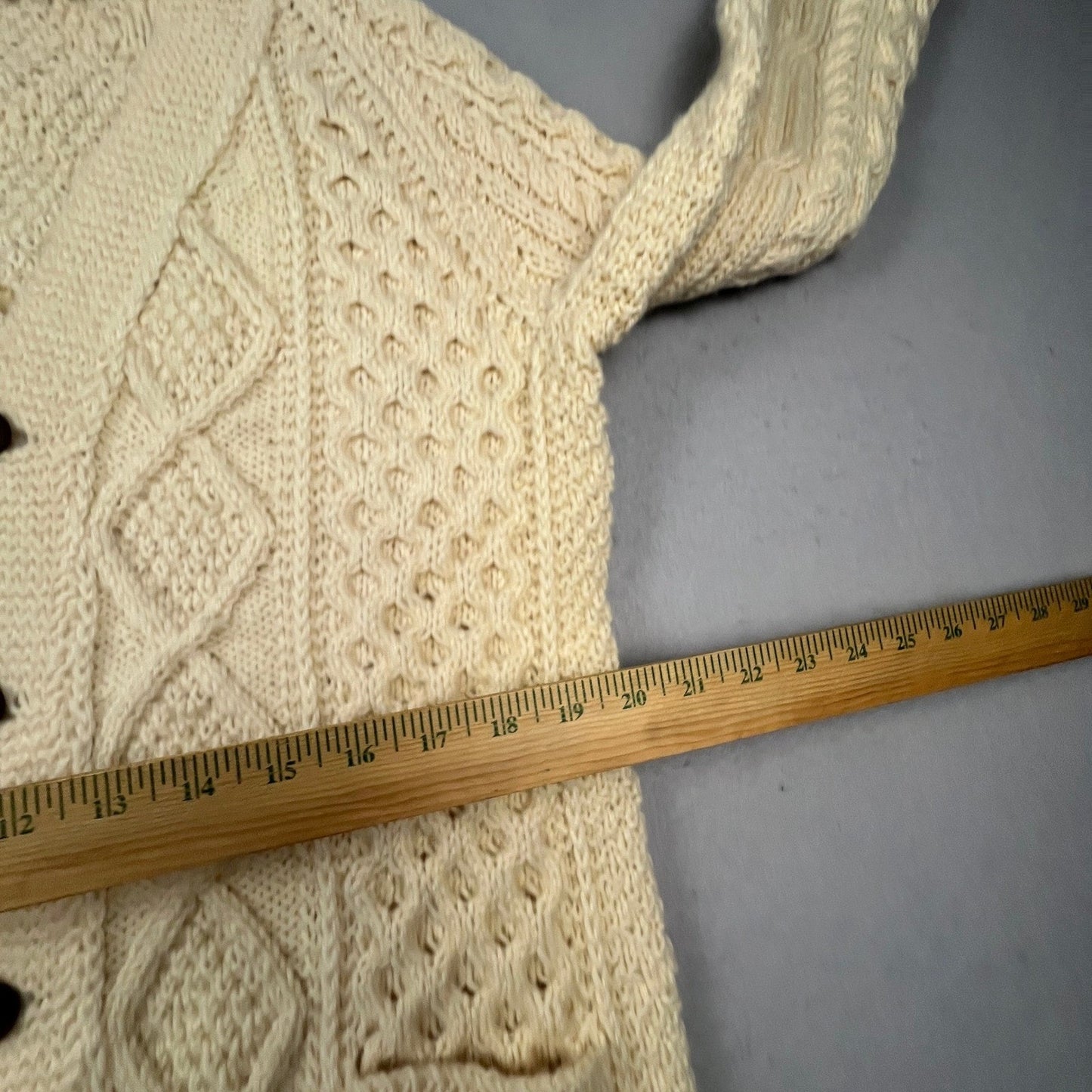 VTG Wool Handknit Joseph F. Heron Cardigan Mens M Cream Irish Aran Fisherman