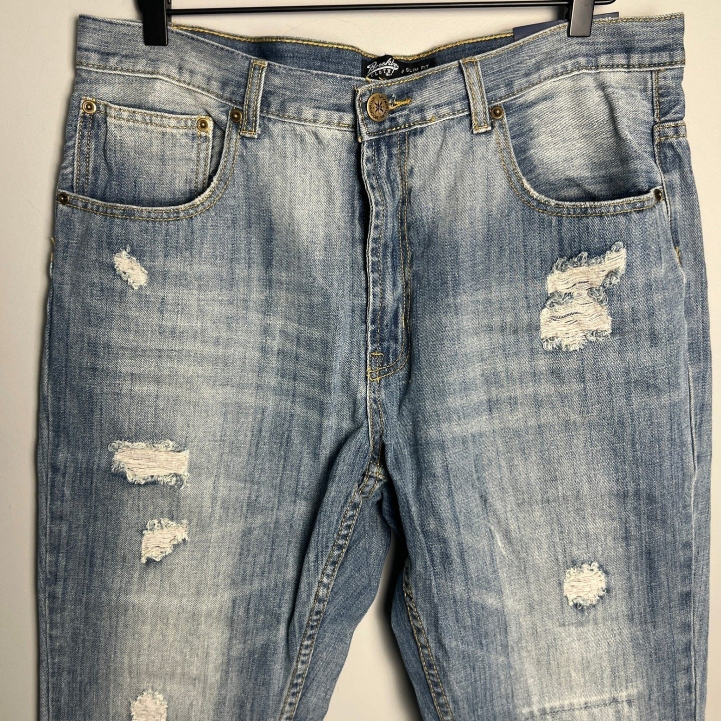 Brooklyn Cloth Jeans Mens 38x30 Light Wash Distressed Slim Fit Denim Punk Emo