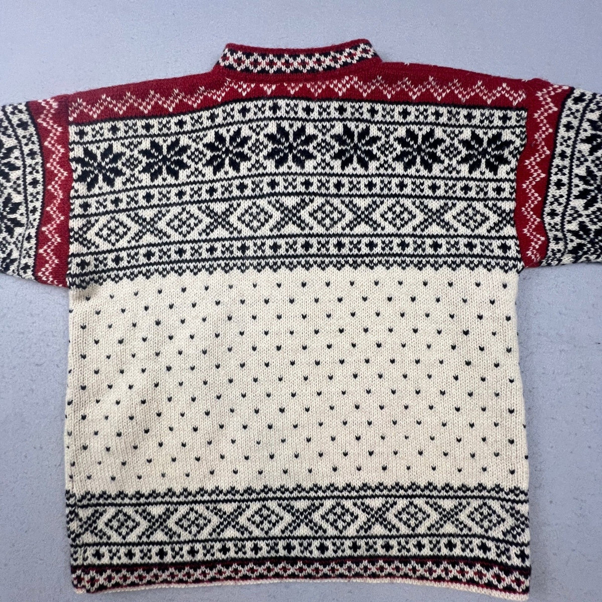 L.L. Bean Sweater Womens Small Cream Red Nordic Fair Isle Wool Blend VTG USA