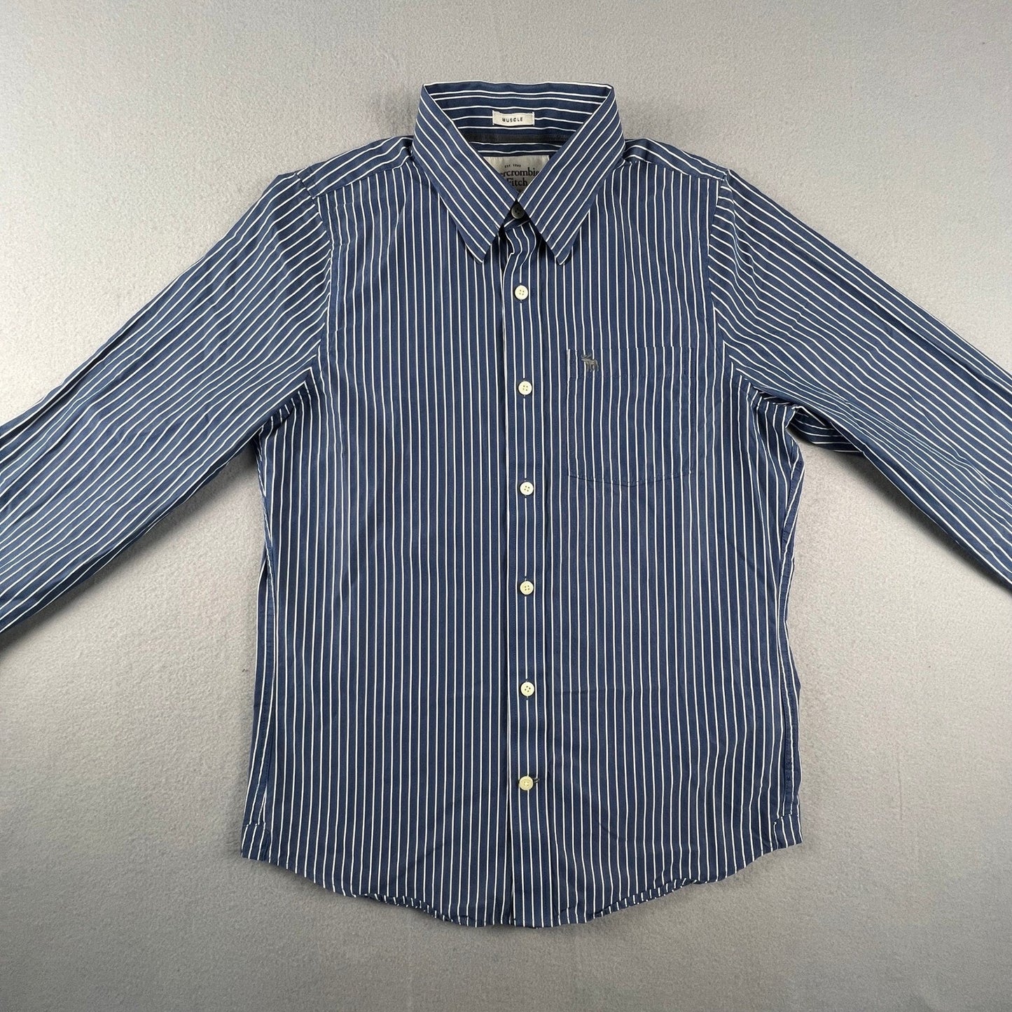 Abercrombie & Fitch Button Down Shirt Mens M Blue Striped Muscle Fit Preppy Logo