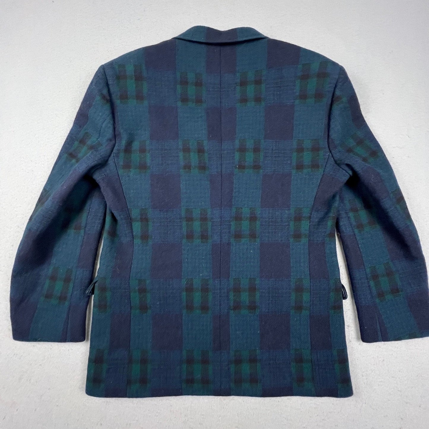 Vintage Woolrich Plaid Blazer Men Small Mallard Green Navy Blue Wool Blend USA