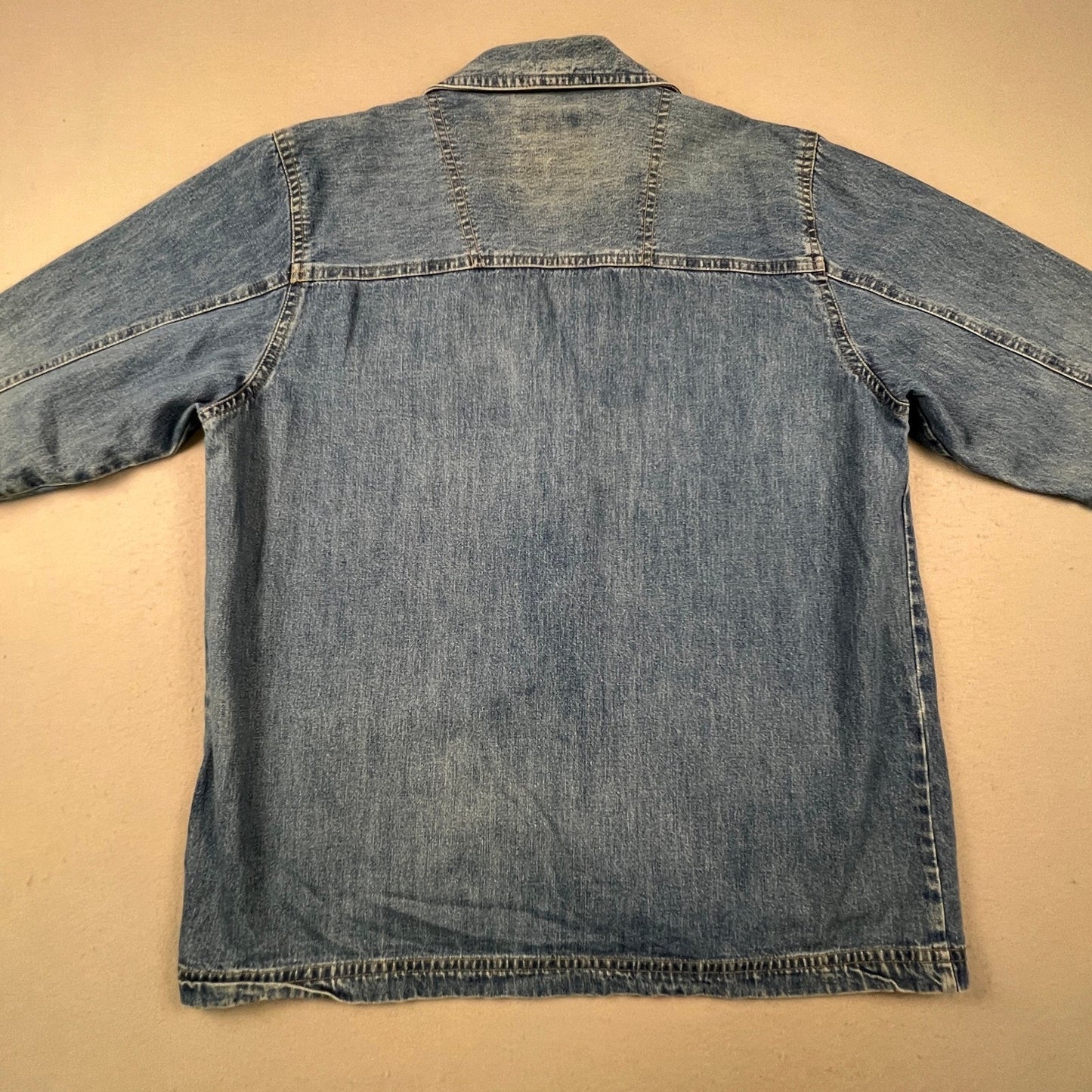 VTG Style Cabin Creek Denim Chore Jacket Womens XL Blue Plaid Lined Barn Coat