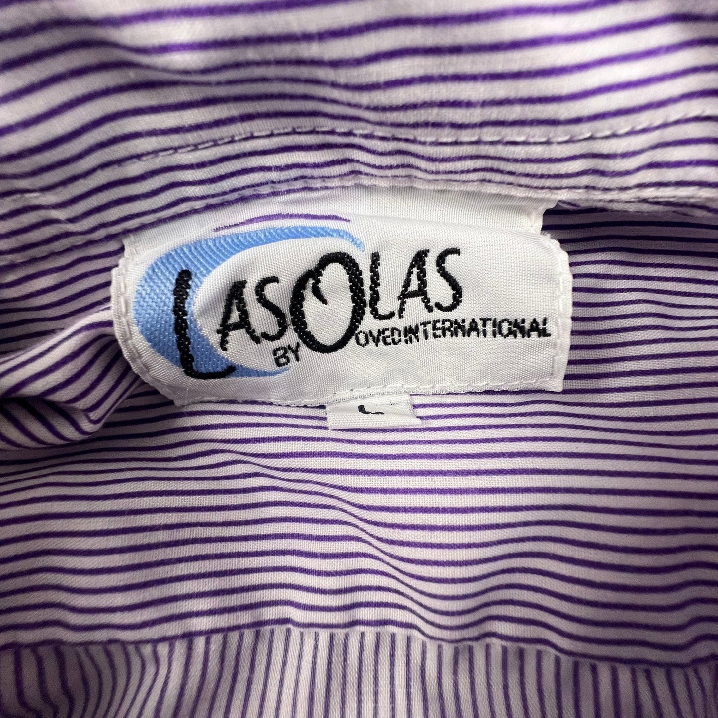 VTG Las Olas Button Down Shirt Womens L Purple Pinstripe Rhinestone Fashion Art