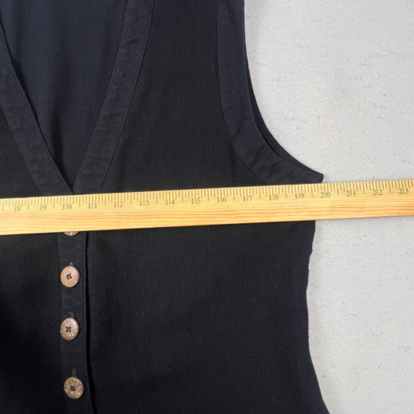 Counterparts Knit Vest Womens L Black Button Front Cinch Back Minimalist Boho