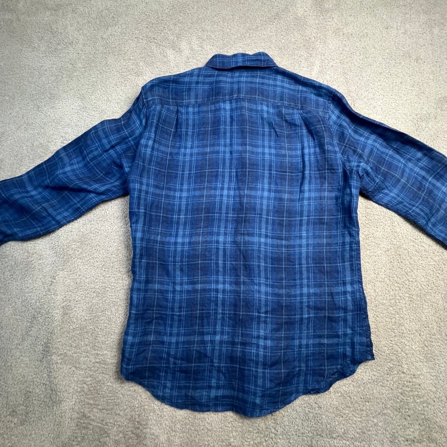 Bonobos Mens Slim Fit Shirt Medium 100% Linen Plaid Button Down Blue Classic