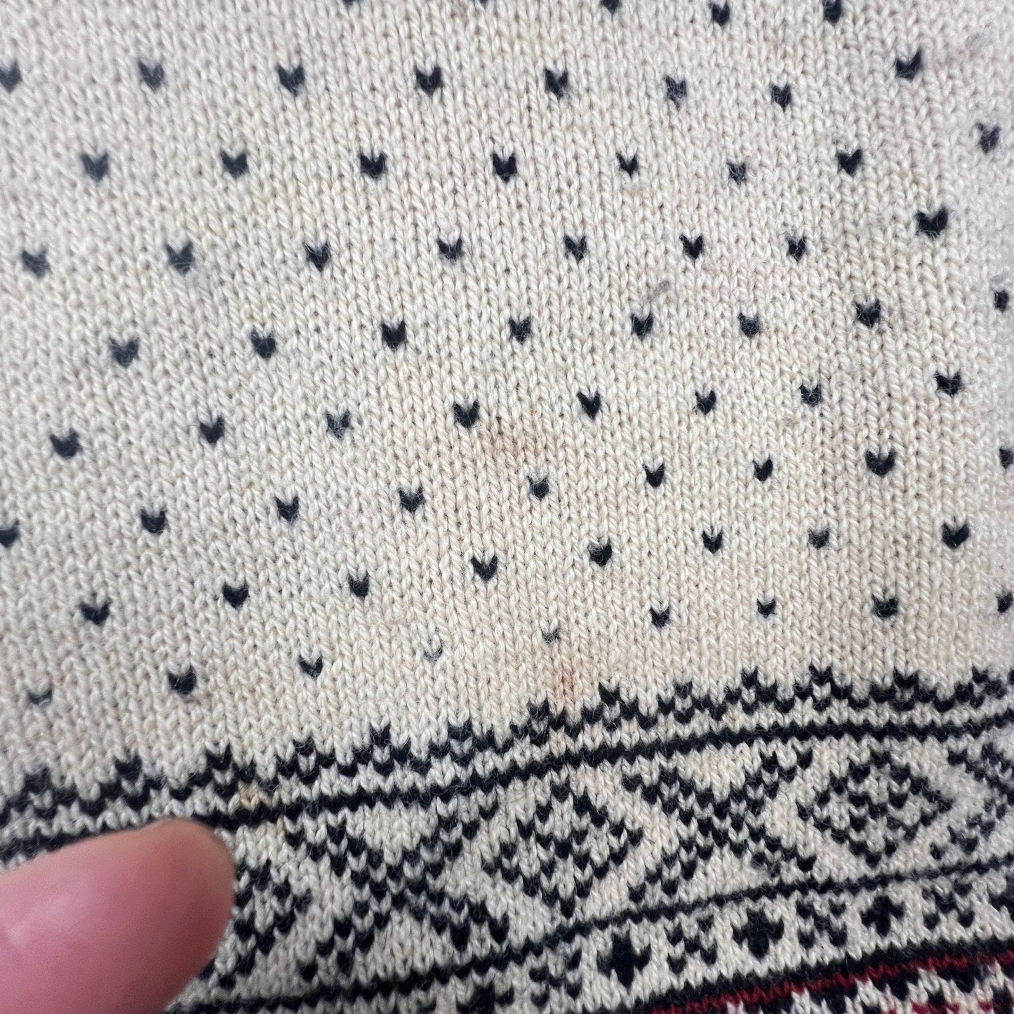 L.L. Bean Sweater Womens Small Cream Red Nordic Fair Isle Wool Blend VTG USA