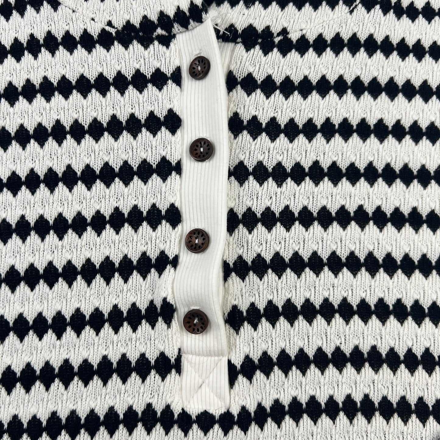 Oversized Knit Hoodie Womens Black White Geometric Henley Coastal Pullover