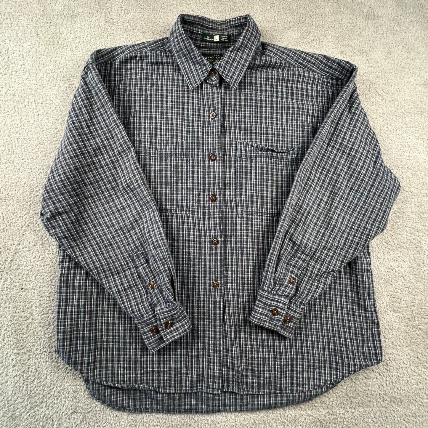 Royal Robbins Plaid Button Down Mens Large Blue Long Sleeve Cotton Flannel Shirt