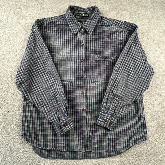 Royal Robbins Plaid Button Down Mens Large Blue Long Sleeve Cotton Flannel Shirt