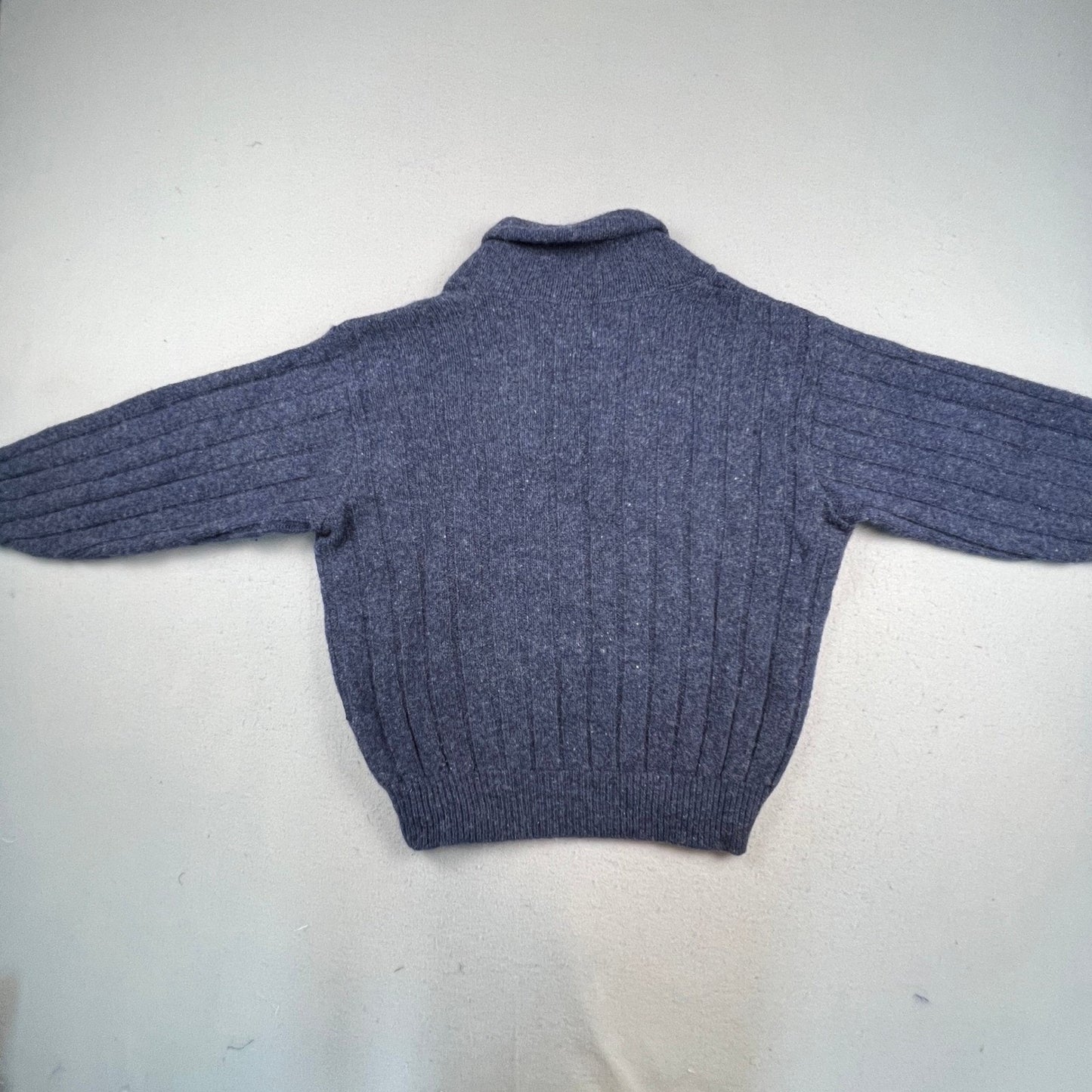 Lands End Shawl Collar Sweater Mens L Blue Wool Blend Ribbed Knit Vintage USA