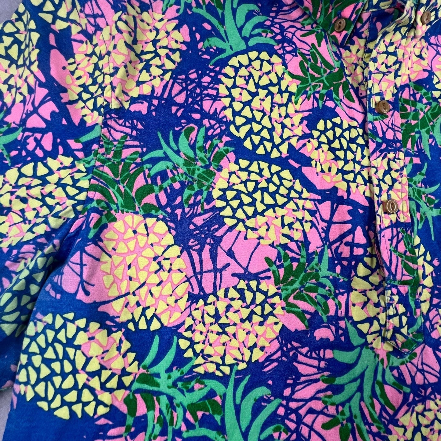 Chubbies Pineapple Shirt Mens XXL Blue Pink Short Sleeve Popover Tropical Summer