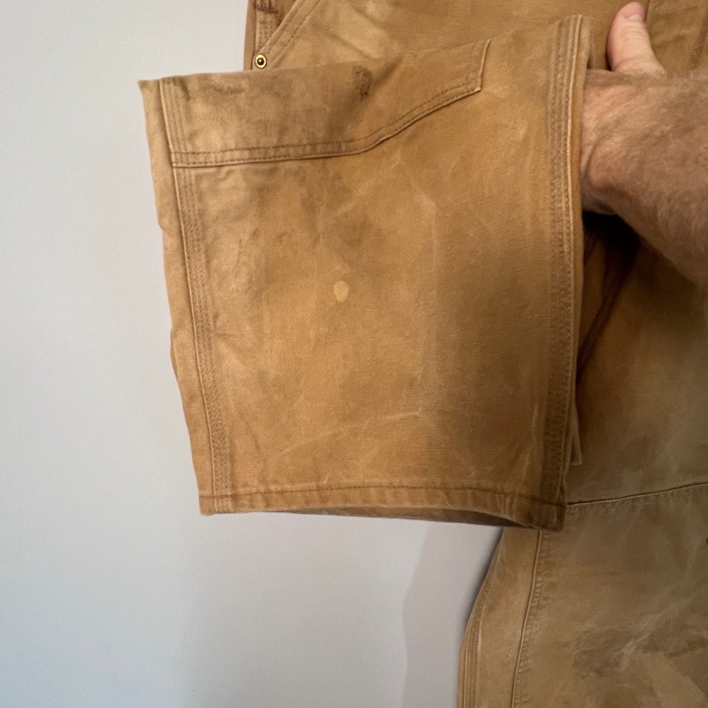 Carhartt Bib Overalls Mens 38x30 Brown Duck Canvas Double Knee Workwear R01 BRN