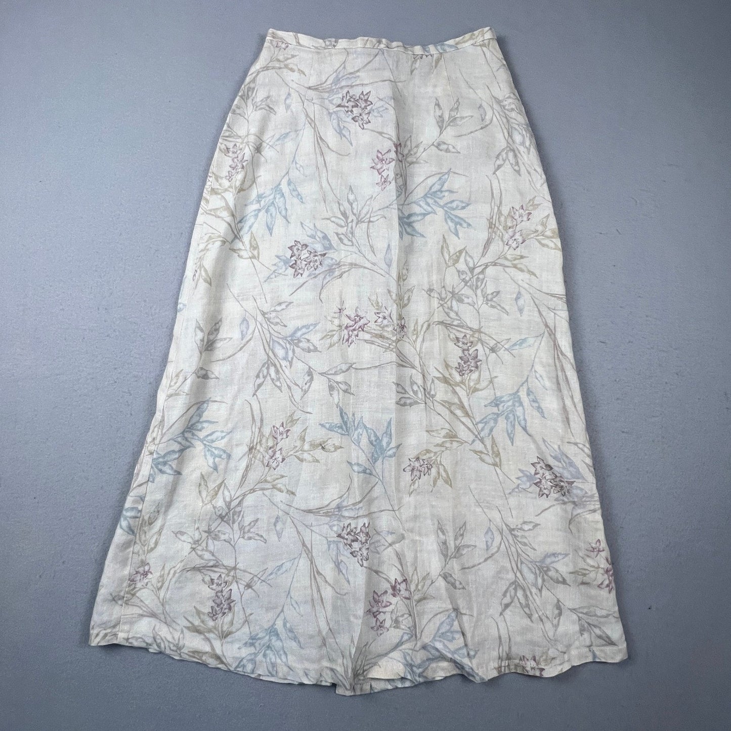 Liz Claiborne Lizsport Skirt Womens 8P Beige Floral Linen Button Front Midi Boho