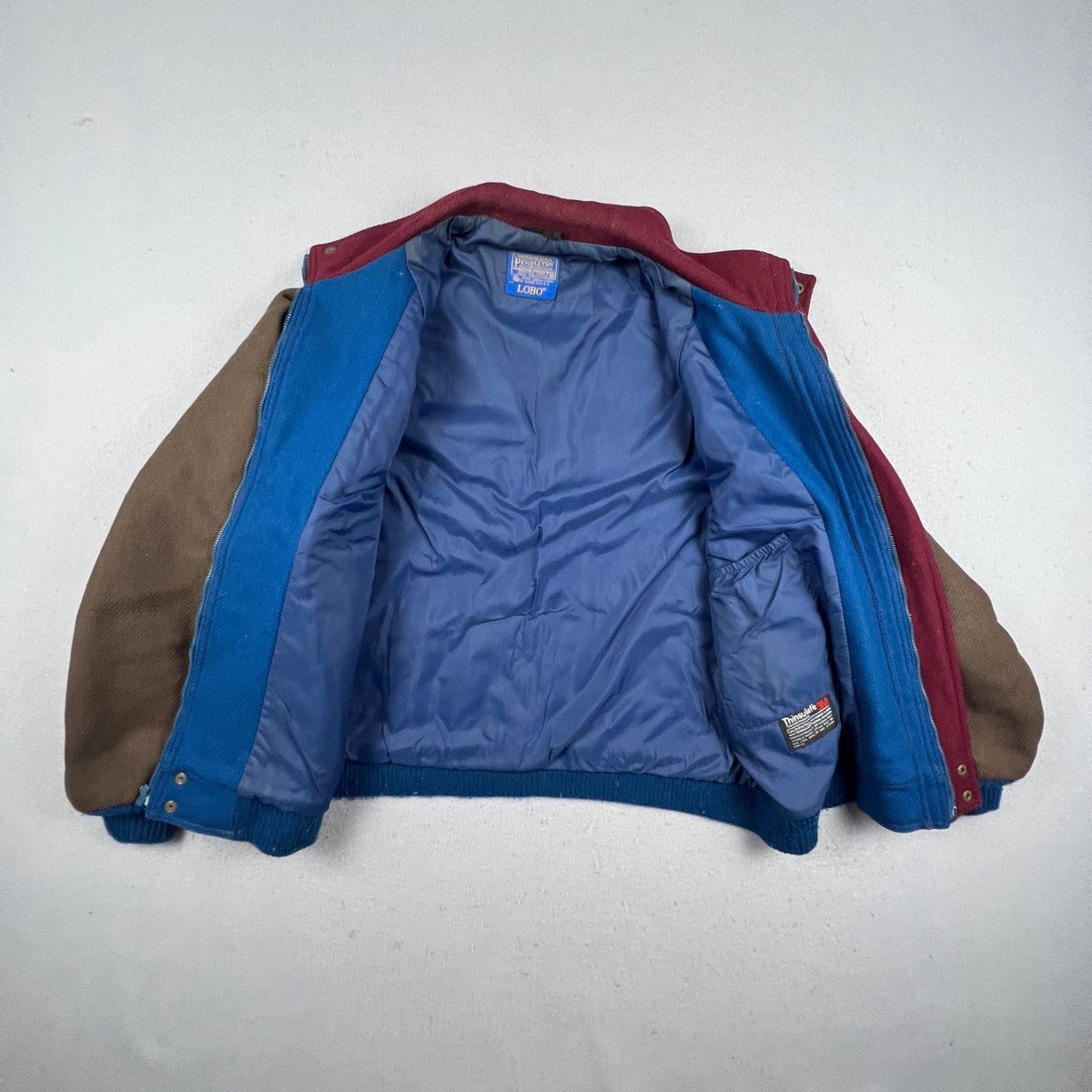Vintage Pendleton Lobo Wool Bomber Jacket Mens XL Blue Brown Vintage Thinsulate