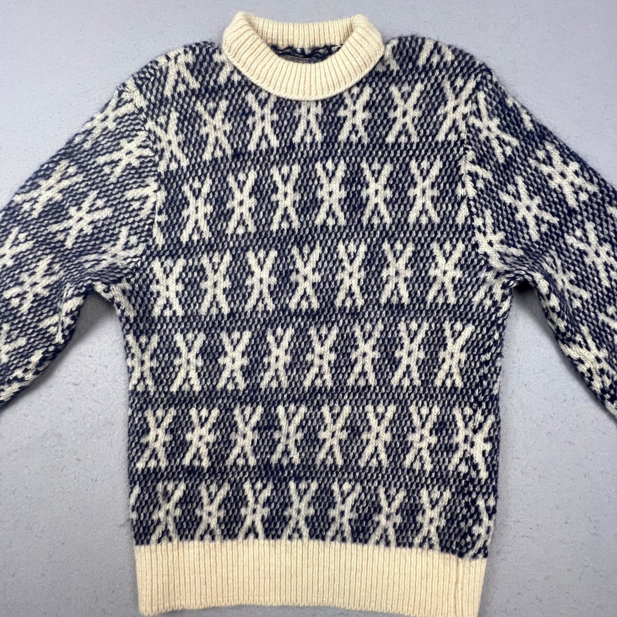 Pendleton Wool Sweater Mens XL Blue Cream Geometric Knit Vintage Mock Neck USA