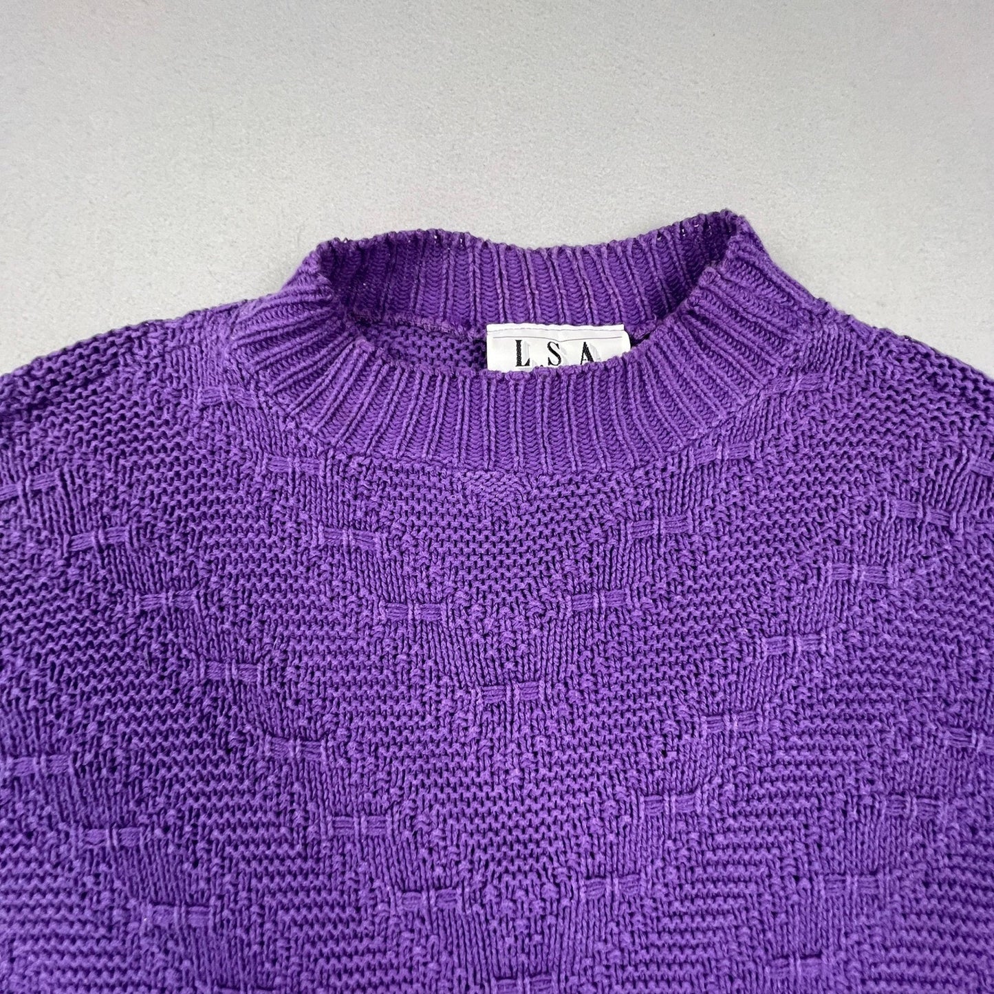 VTG L.S.A. Classics Knit Sweater Womens XL Purple Textured Cotton USA Made