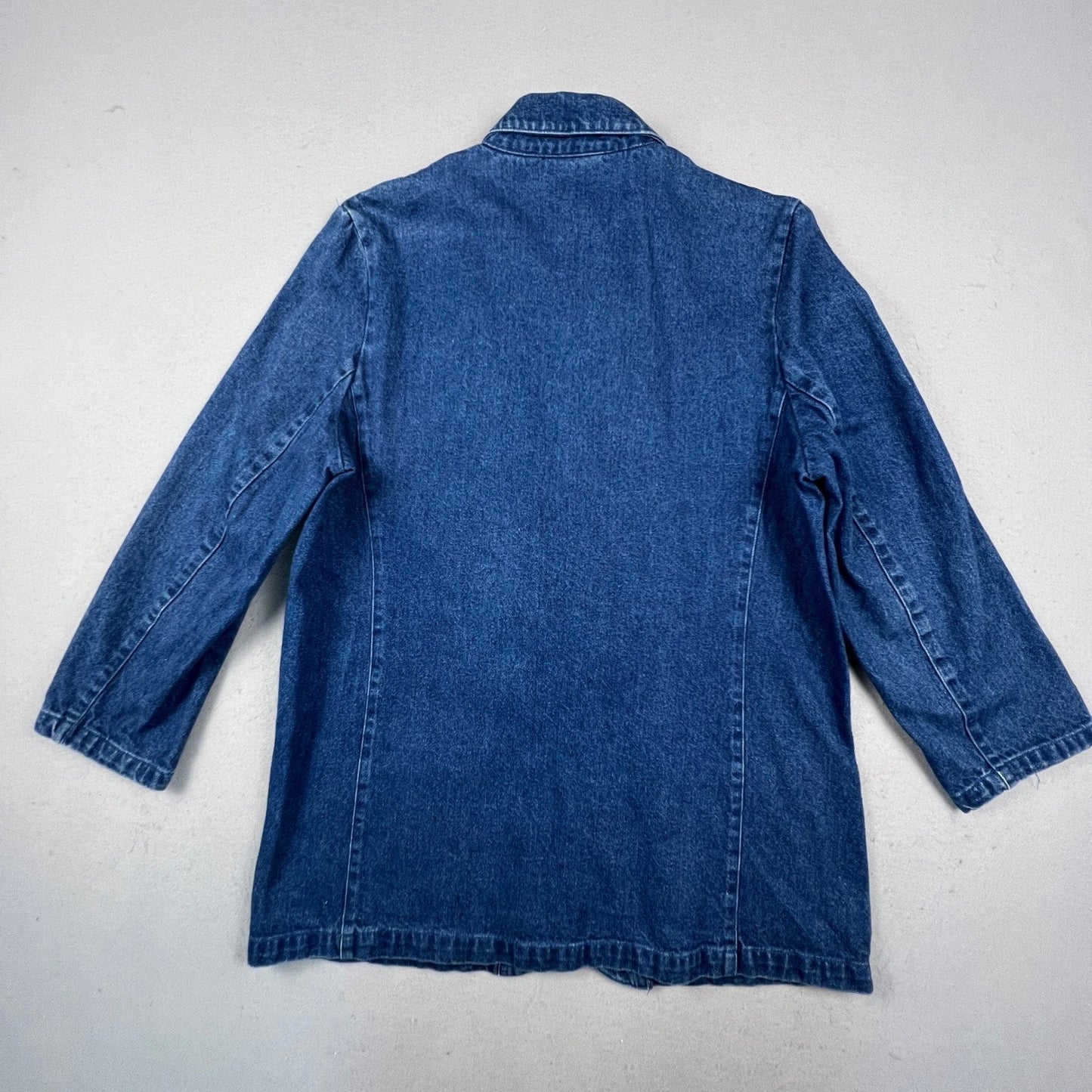 Spiegel For You Denim Blazer Women 1X Crest Patch Preppy VTG Jacket Academia