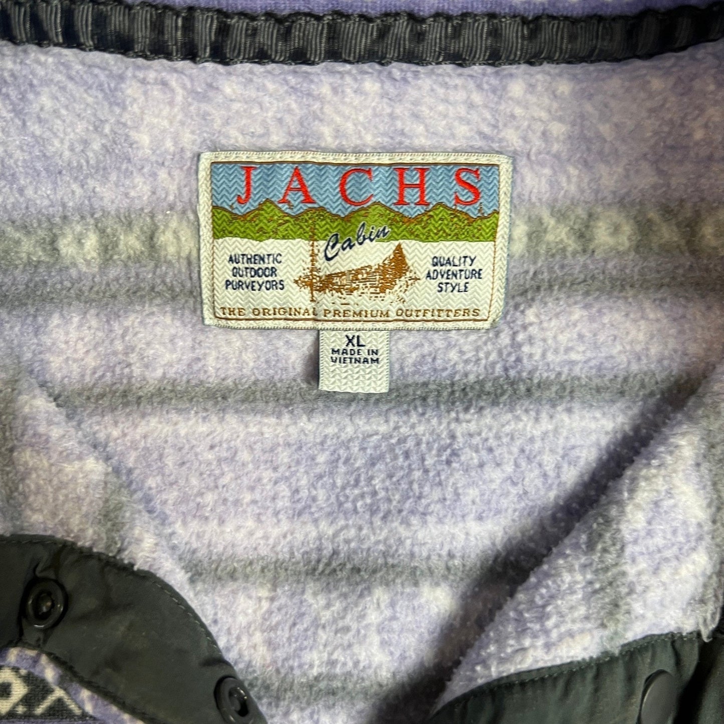 Fair Isle Fleece Mens XL Pullover Snap Neck Cabin Sweater Purple JACHS