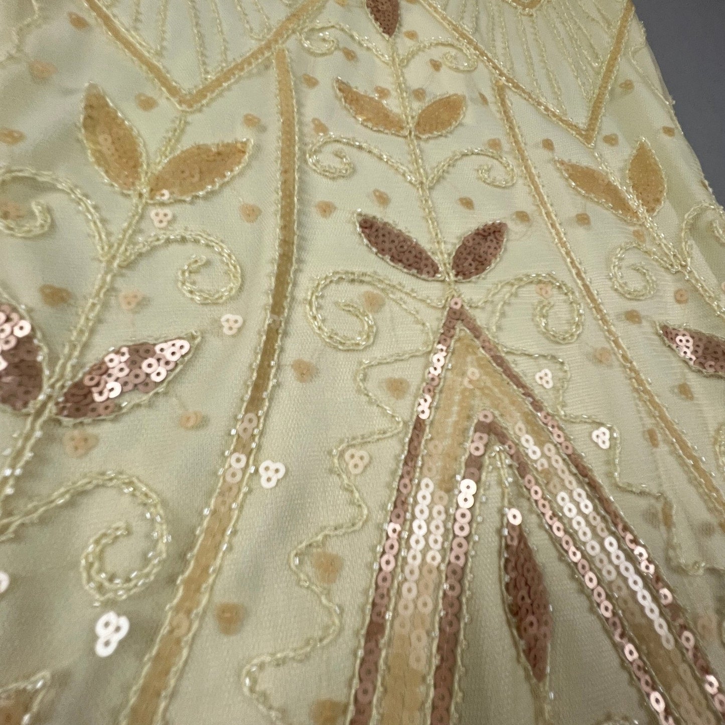 NWT Metme Flapper Dress Womens Small Cream Sequin Fringe Art Deco Gatsby Party