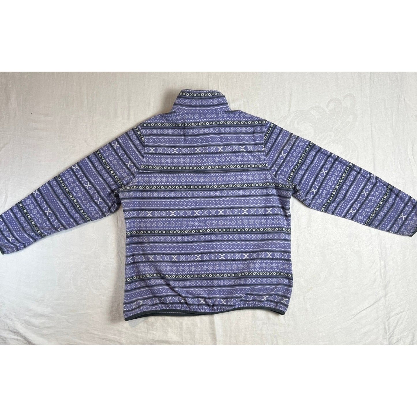 Fair Isle Fleece Mens XL Pullover Snap Neck Cabin Sweater Purple JACHS
