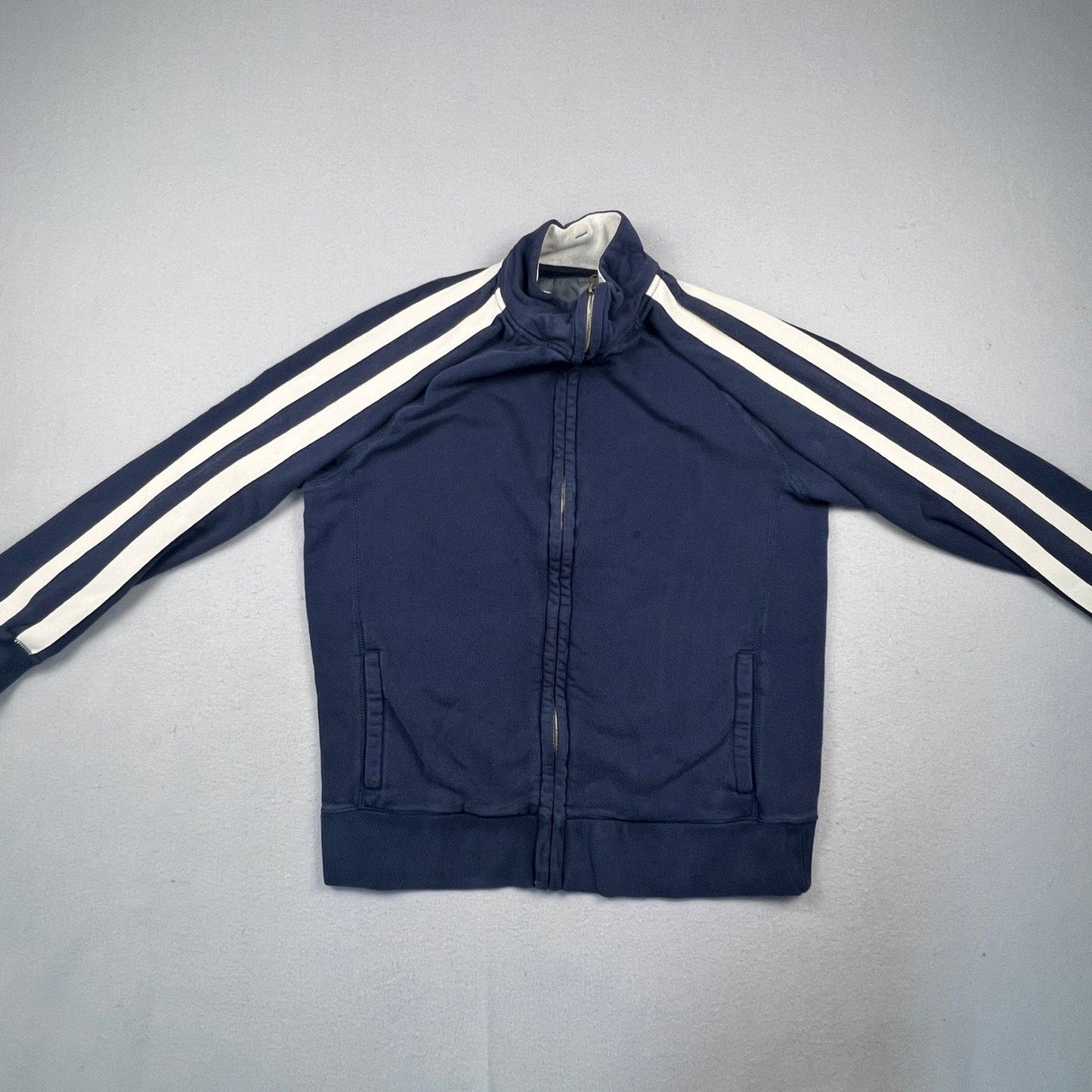 Y2K Old Navy Track Jacket Mens L Navy Blue Stripe Full Zip Fleece Athletic Retro