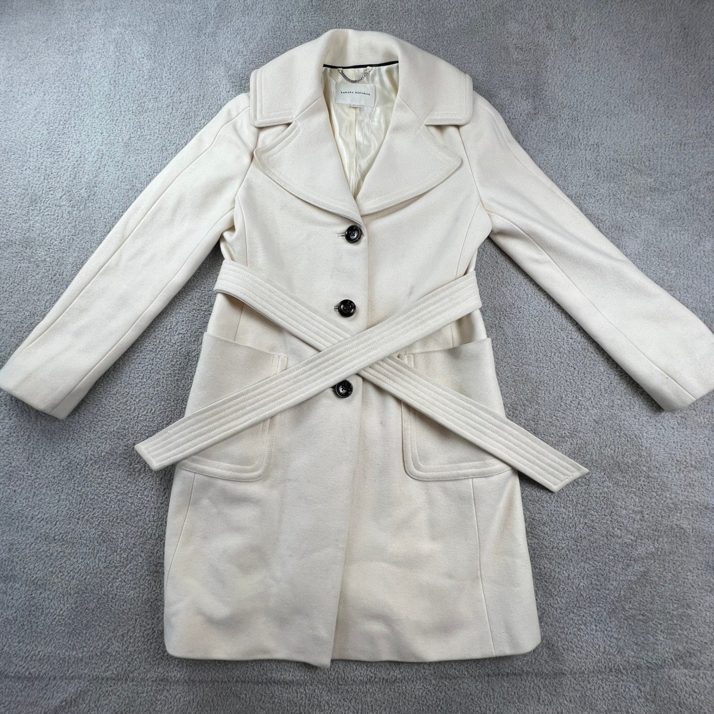 Banana Republic Womens Wool Blend Trench Coat Petite Medium Cream Ivory Minimal