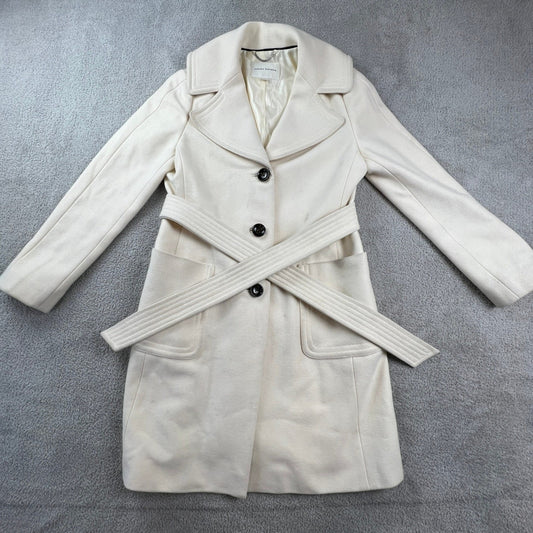 Banana Republic Womens Wool Blend Trench Coat Petite Medium Cream Ivory Minimal
