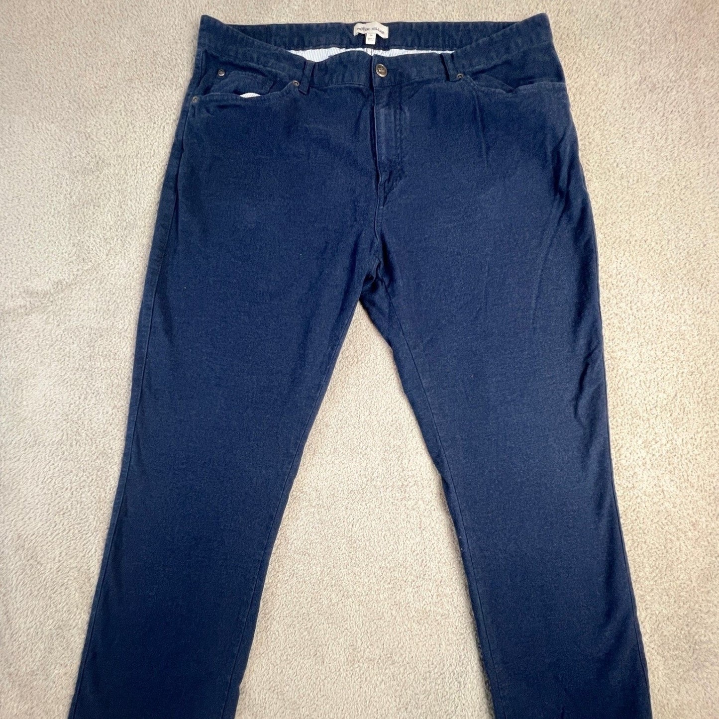 Peter Millar Mens Casual Pants 38 Navy Blue Five Pocket Brushed Cotton Blend