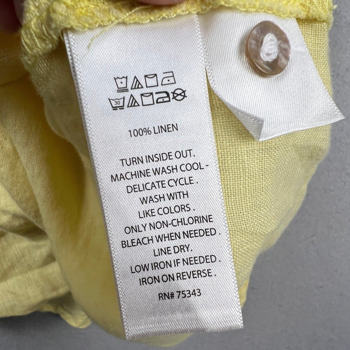 Sigrid Olsen Linen Button Down Shirt Women Medium Yellow Roll Tab Coastal Summer