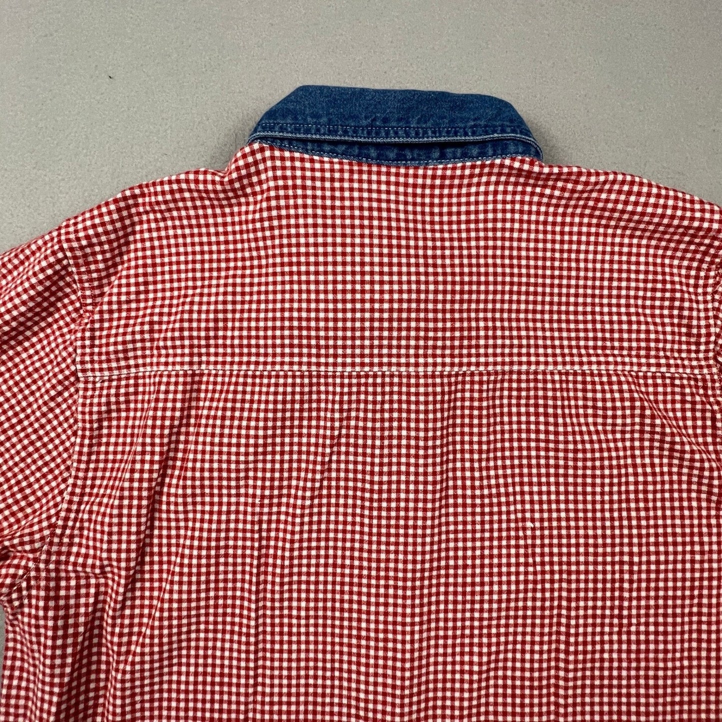 Bobbie Brooks Nautical Embroidery Shirt Women L Red Gingham Denim Coastal Granny