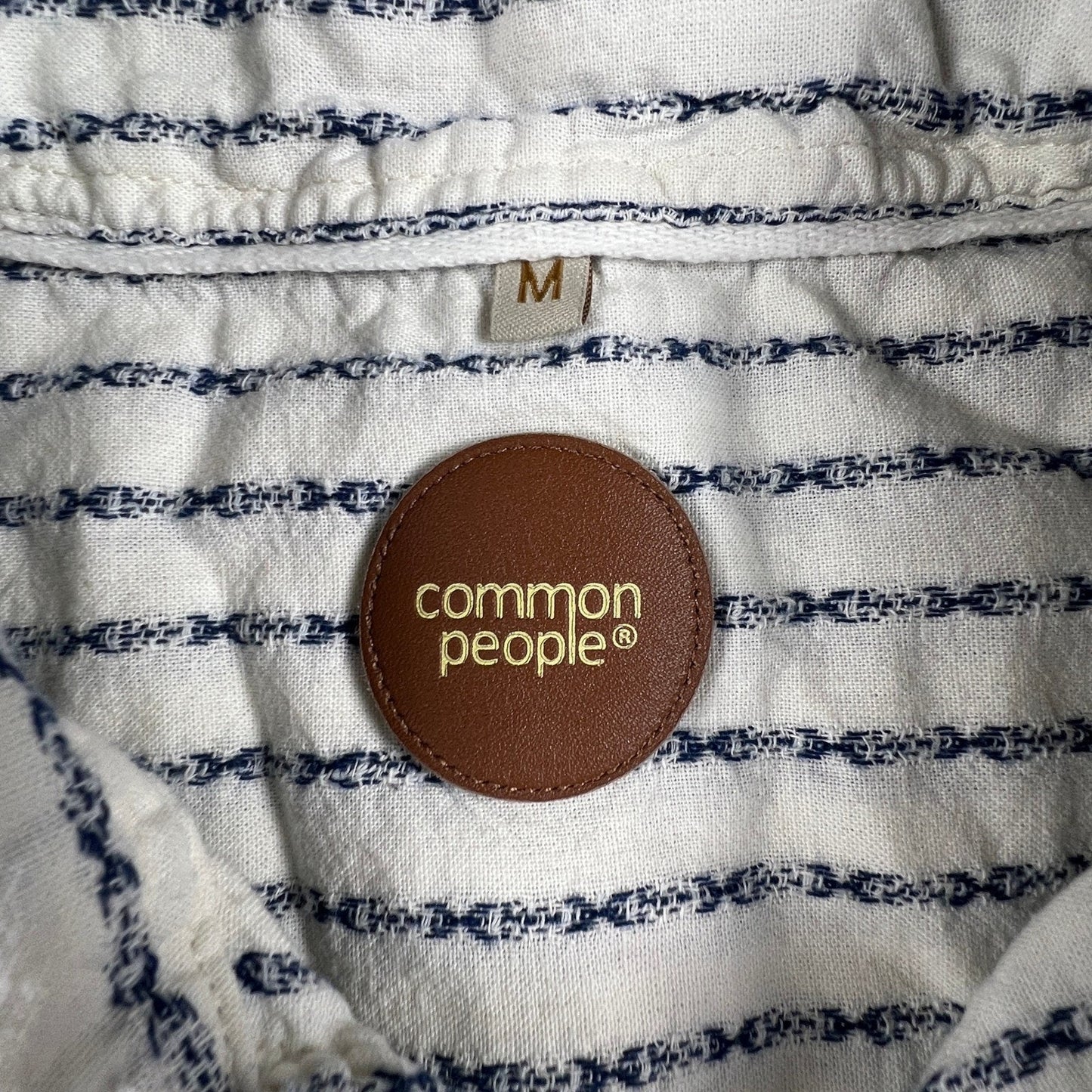 Linen Button Up Shirt Mens Medium White Blue Striped Cotton Blend Summer