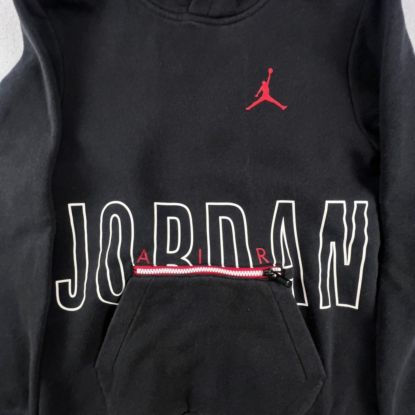 Jordan Hoodie Boys L Black Red Jumpman Graphic Zipper Pocket Fleece Pullover VTG