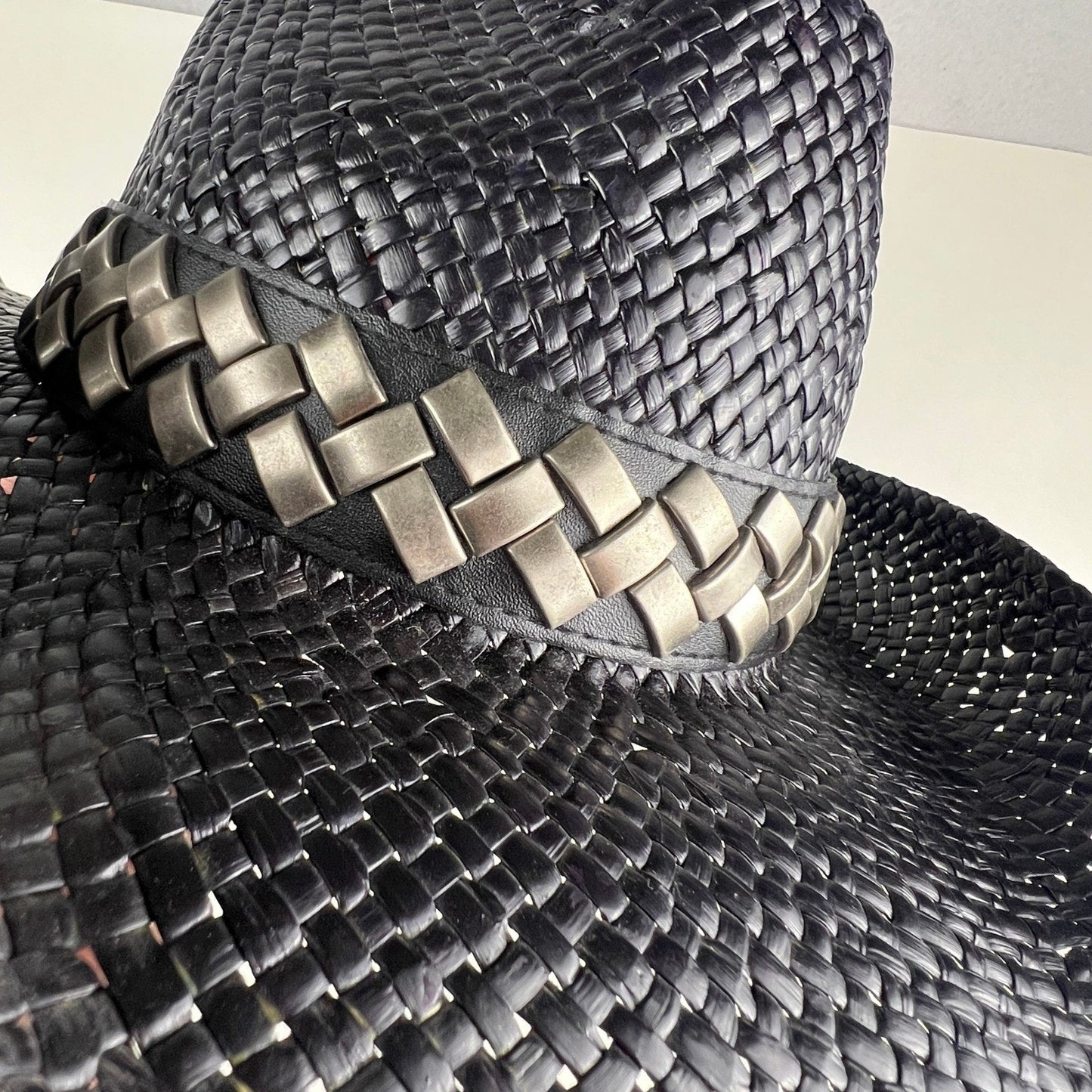Peter Grimm Cowboy Hat Unisex OS Black Woven Straw Studded Band Western Festival
