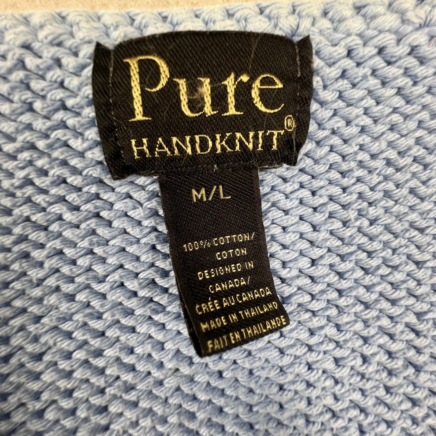 Pure Handknit Cardigan Sweater M/L Blue Cotton Button Up Coastal Grandmacore