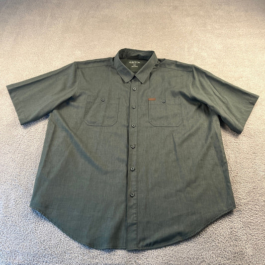 Orvis Button Down Shirt Mens XXL Green Short Sleeve Hiking Outdoor Utility