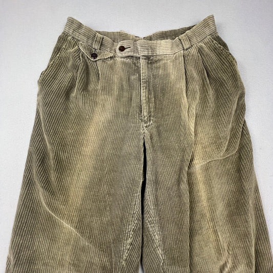 Vintage Corduroy Pants Mens 31x29 Olive Pleated Wide Wale Workwear Gorp