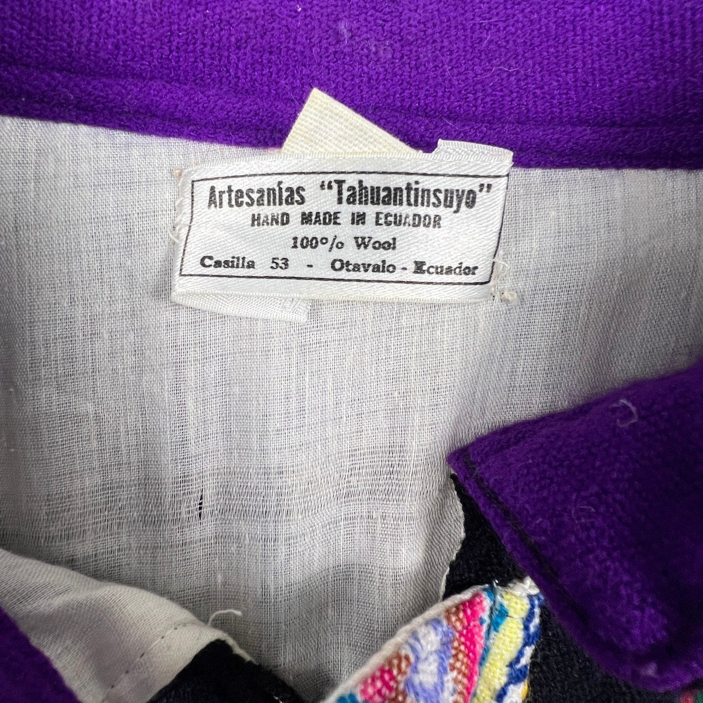 Artesanias Tahuantinsuyo Wool Jacket Mens XL Black Folk Art Otavalo Ecuador Boho
