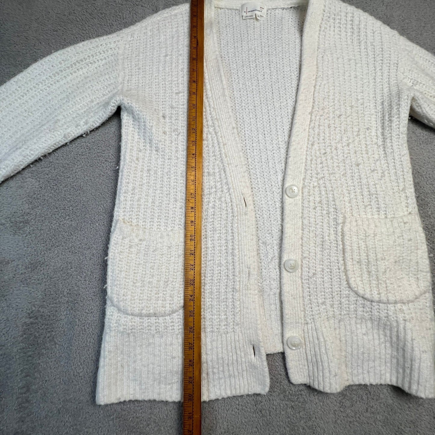 Anthropologie Cardigan Extra Small Merino Wool Blend Chunky Knit Cream Pockets