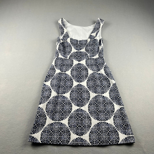 Mod Mini Dress Blue White Geometric Pique Sheath Size 0 Classy Wedding Resort