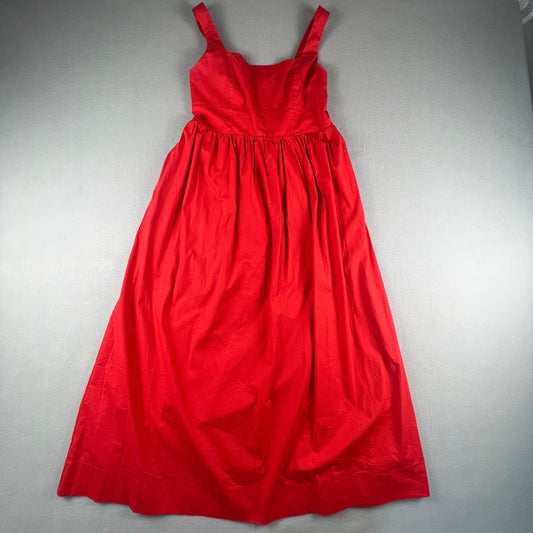 Red Cotton Blend Maxi Dress L Smocked Back A Line Summer Vacation Chic Classic