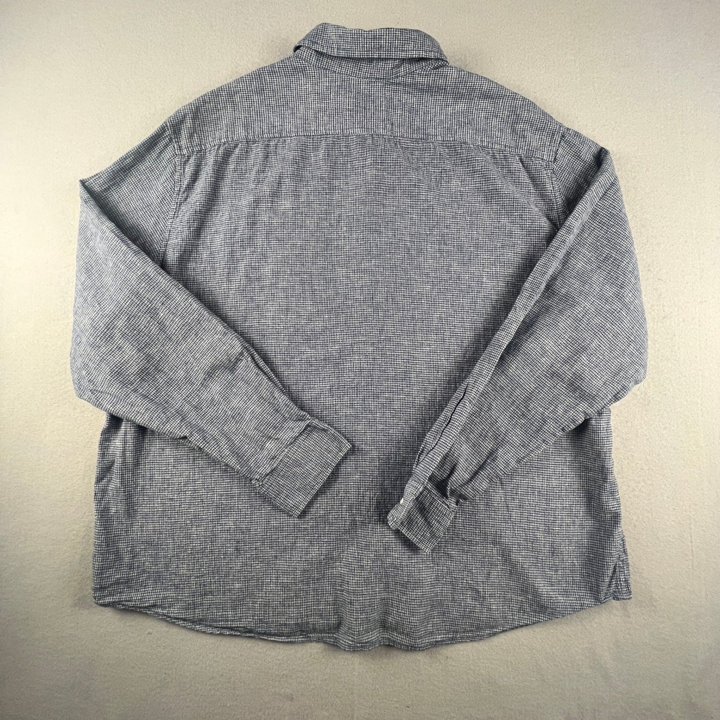 Linen Blend Button Down Shirt Mens XXL Blue Grid Rich Casual Classic