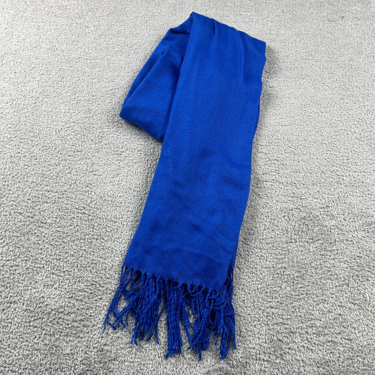 100% Cashmere Scarf Unisex OS Blue Fringe Tassel Pashmina Wrap