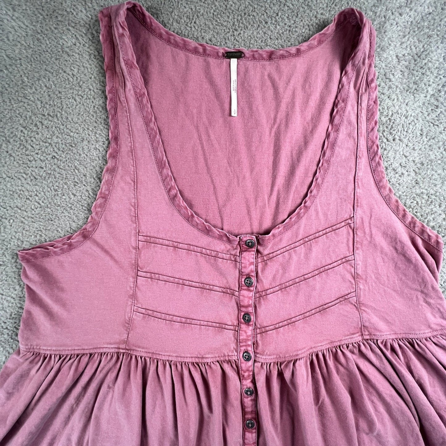 Free People Babydoll Tank Top Womens Small Pink Button Front Boho Peplum Cotton
