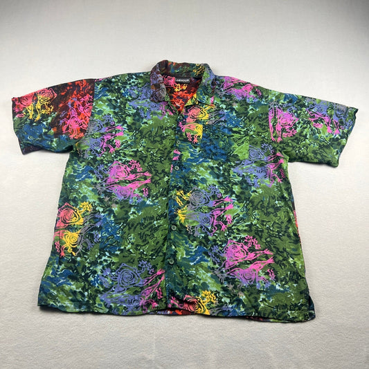 Hawaiian Button Down Shirt Mens Large Jungle Forrest Festival Summer Vacation