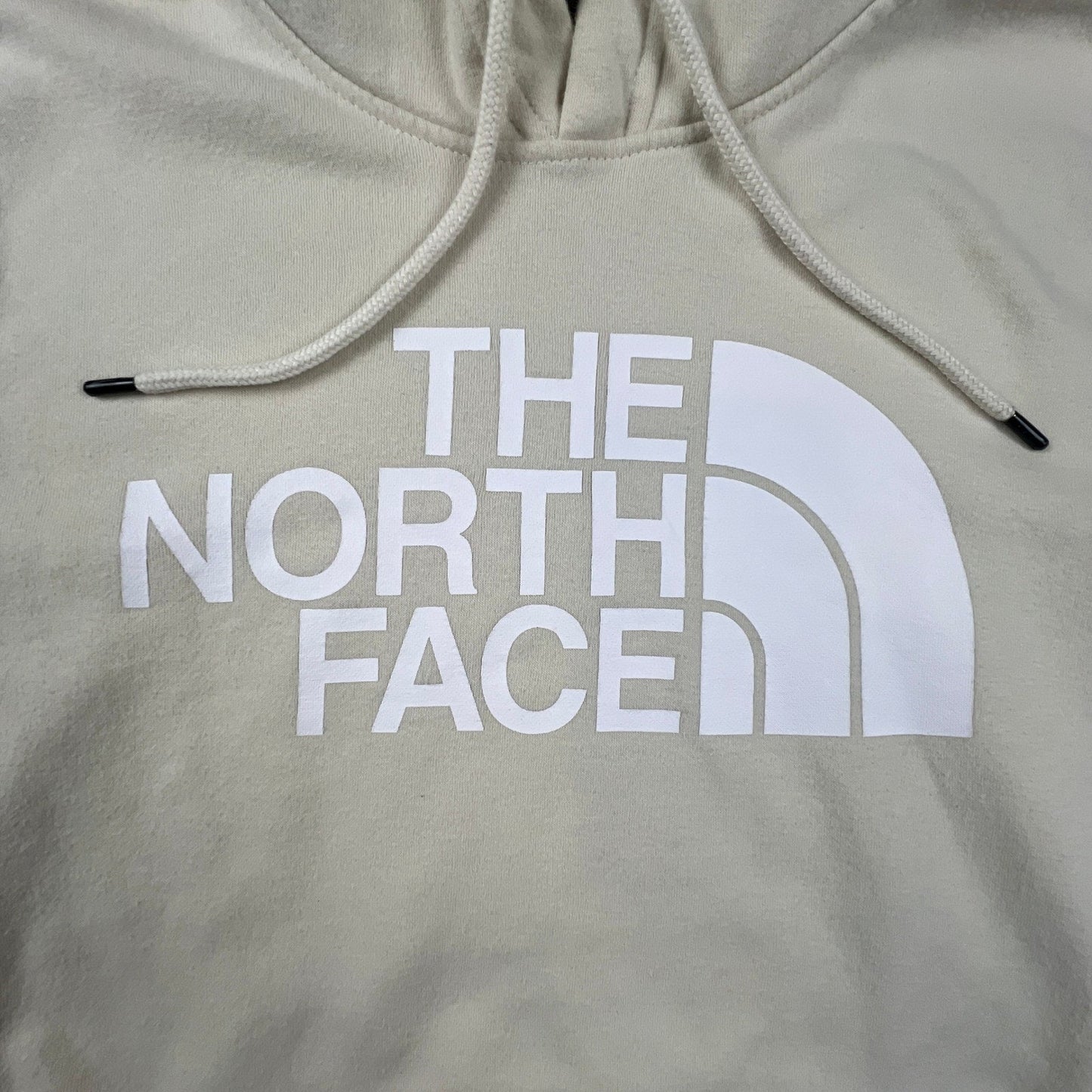 The North Face Mens Pullover Hoodie Medium Cream White Logo Sweatshirt Half Dome